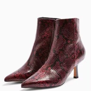 Topshop's Maci Burgundy Snake Pointy Ankle Boots